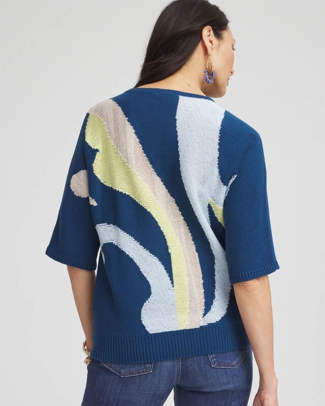 Print V-Neck Pullover Sweater - image 3